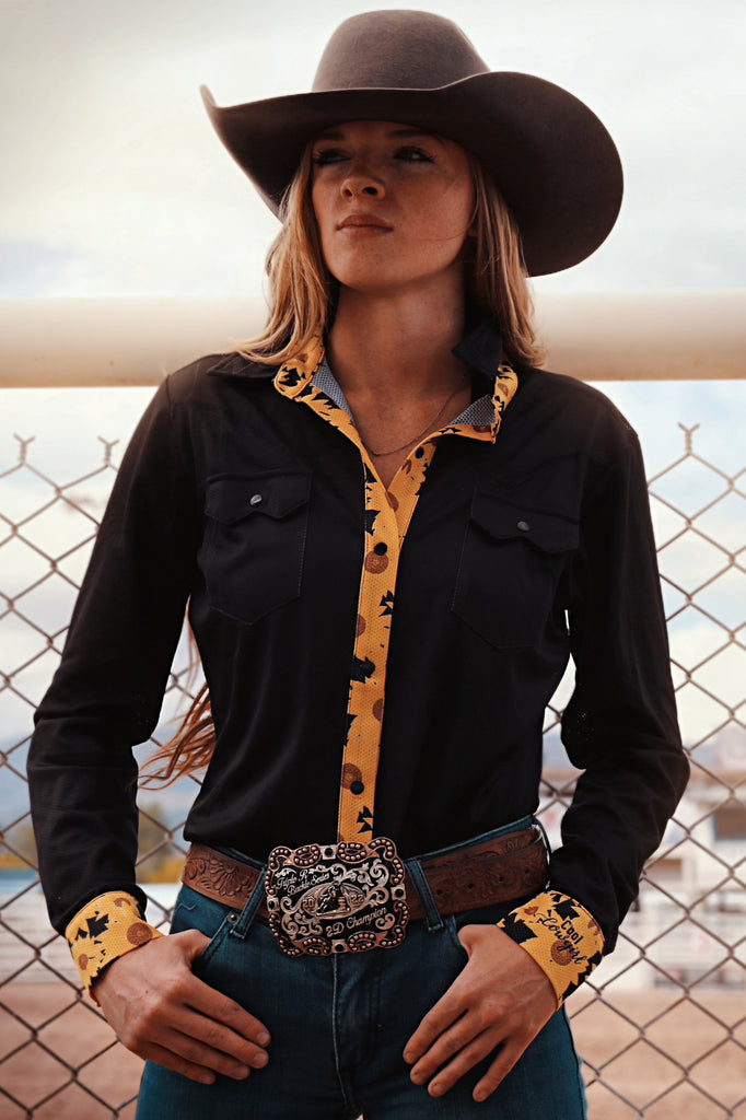 Cool Cowgirl® Perforated Cooling Shirt! Brown Background with Brands P –  Lacy Boots